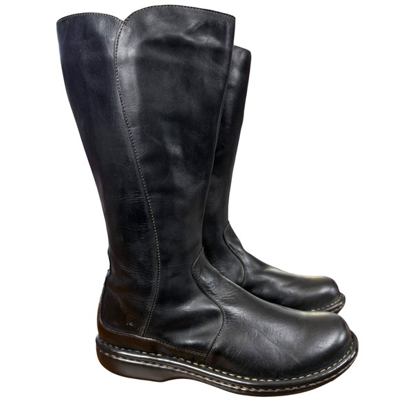Born Corlisse Boots Black Leather Side Zip Mid Calf Round Toe Shoes Womens sz 7 - Picture 1 of 16